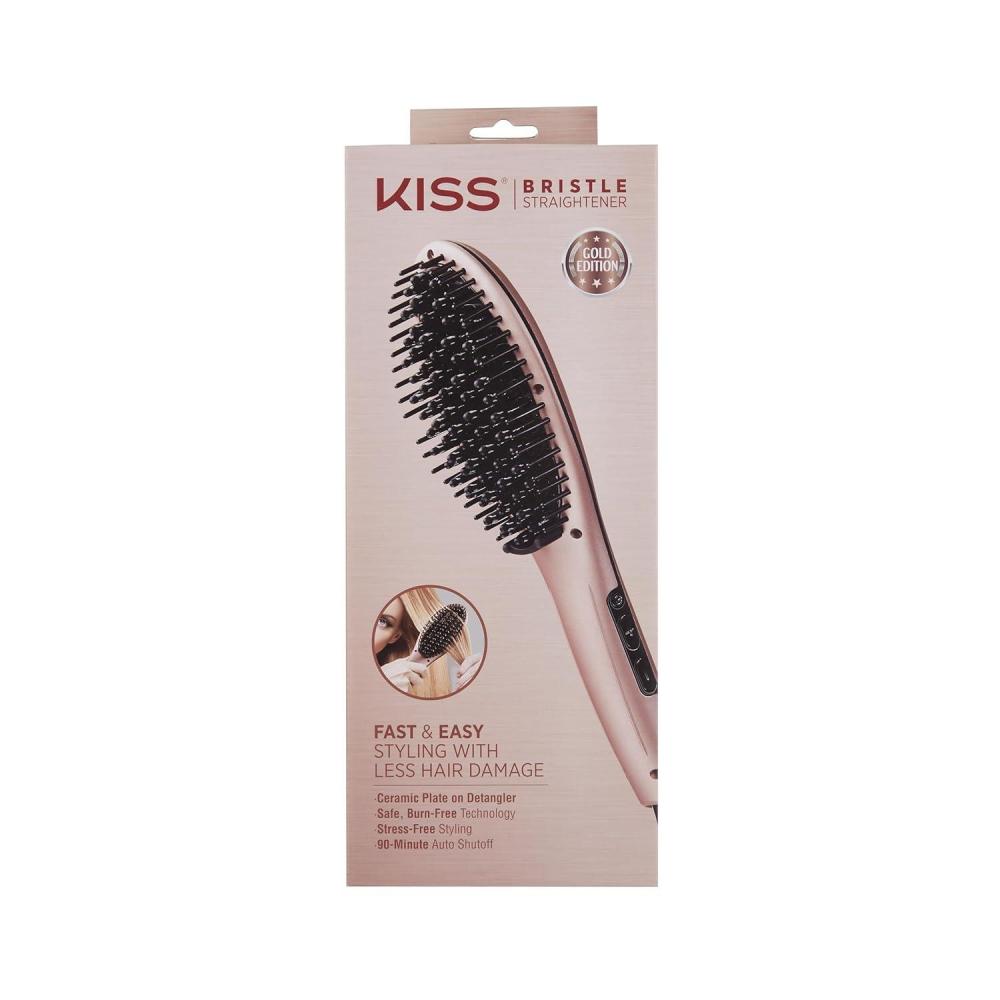 imageKISS Bristle Hair Straightener Heat Brush Digital Temperature Control Up to 410F 90Minute Auto Shutoff CoolTip Ionic Bristles Lightweight Handle 360 Swivel Cord Pink 125 lbs