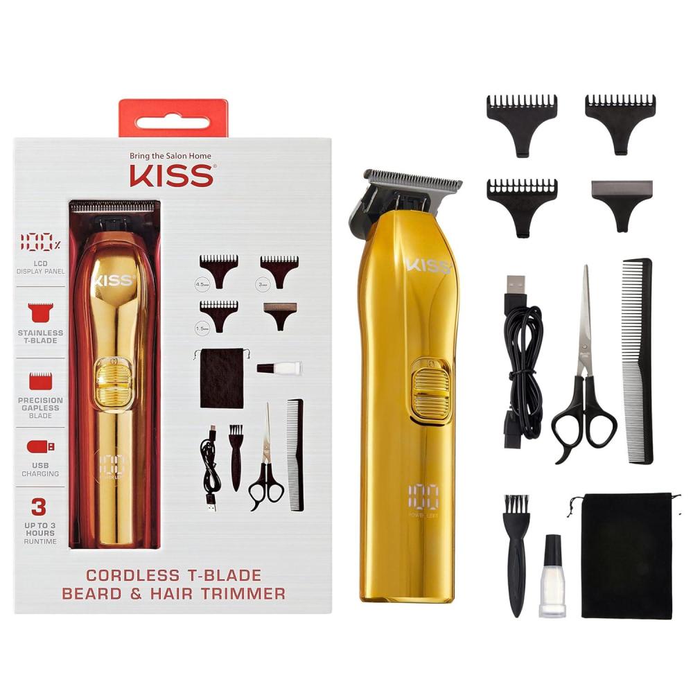 imageKISS Precision Blade Cordless Trimmer with Stainless Steel TBlade Powerful HighTorque HighSpeed Motor 3 Blade Guard Attachments ampamp Blade Cover USB Cable ampamp LongLasting Lithium Ion BatteryTBlade Beard  Hair Trimmer