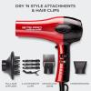 KISS 1875 Watt Pro Tourmaline Ceramic Hair Dryer, Styling Edition, 3 Heat Settings, 2 Speed Settings, Cool Shot Button, 7 Blow Dryer Accessories Included, 2-Year Warranty – Red(8 Piece Set)