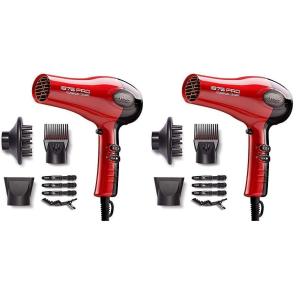 KISS 1875 Watt Pro Tourmaline Ceramic Hair Dryer, Styling Edition, 3 Heat Settings, 2 Speed Settings, Cool Shot Button, 7 Blow Dryer Accessories Included, 2-Year Warranty – Red(8 Piece Set (Pack of 2))