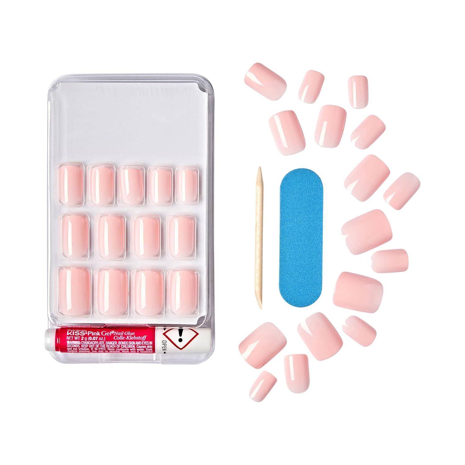 imageKISS Gel Fantasy Press On Nails Nail glue included After Last Night Light Pink Short Size Squoval Shape Includes 28 Nails 2g glue 1 Manicure Stick 1 Mini FileAfter Last Night