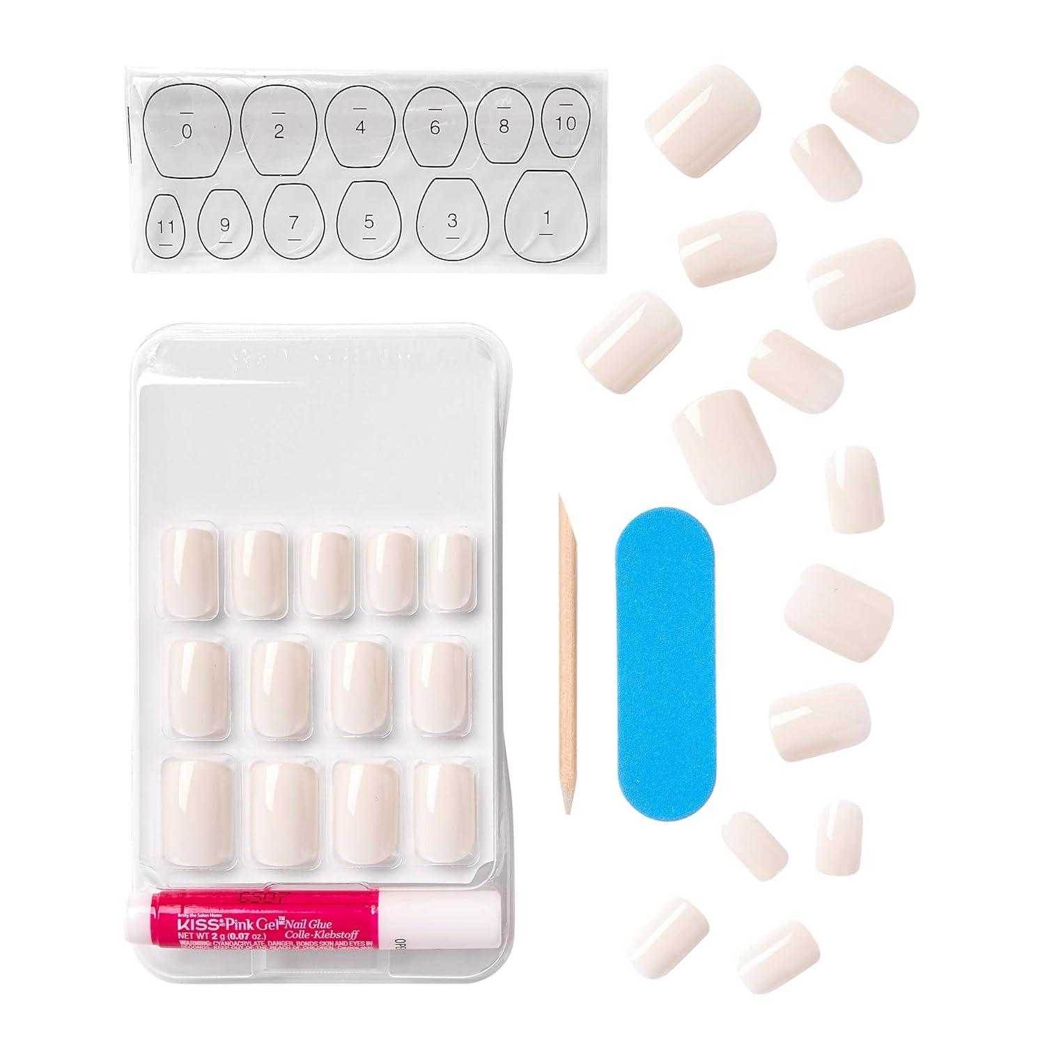 imageKISS Gel Fantasy Press On Nails Nail glue included After Last Night Light Pink Short Size Squoval Shape Includes 28 Nails 2g glue 1 Manicure Stick 1 Mini FileI Feel You