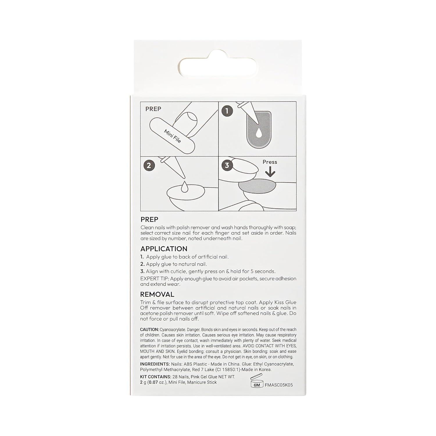 imageKISS Gel Fantasy Press On Nails Nail glue included Dial Me Gray Short Size Oval Shape Includes 28 Nails 2g glue 1 Manicure Stick 1 Mini FileDial Me