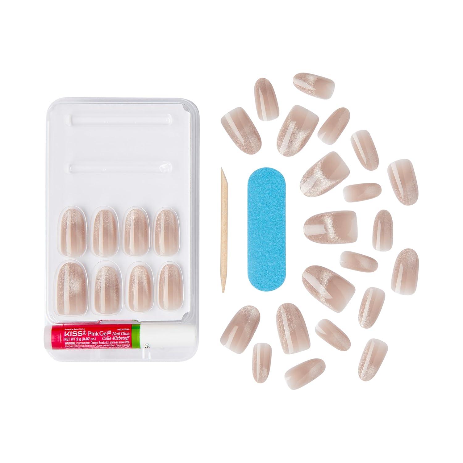 imageKISS Gel Fantasy Press On Nails Nail glue included Dial Me Gray Short Size Oval Shape Includes 28 Nails 2g glue 1 Manicure Stick 1 Mini FileDrama