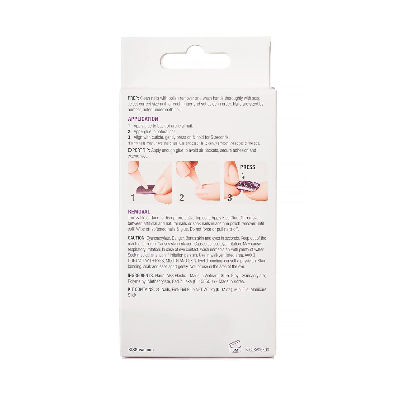 imageKISS Gel Fantasy Press On Nails Nail glue included Jelly Gele Black Long Size Square Shape Includes 28 Nails 2g glue 1 Manicure Stick 1 Mini File