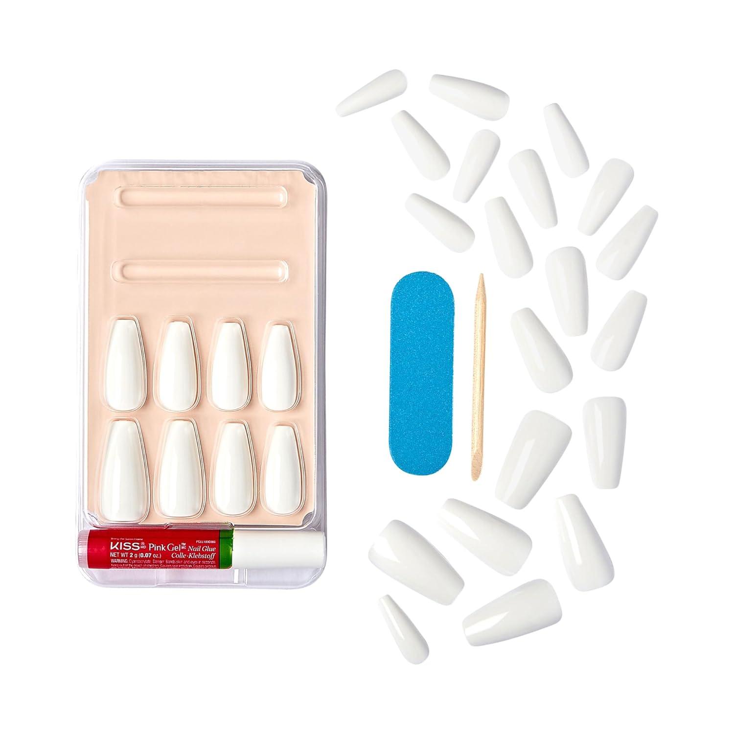 imageKISS Gel Fantasy Press On Nails Nail glue included No Regrets Light Pink Medium Size Almond Shape Includes 28 Nails 2g Glue 1 Manicure Stick 1 Mini fileTrue Color