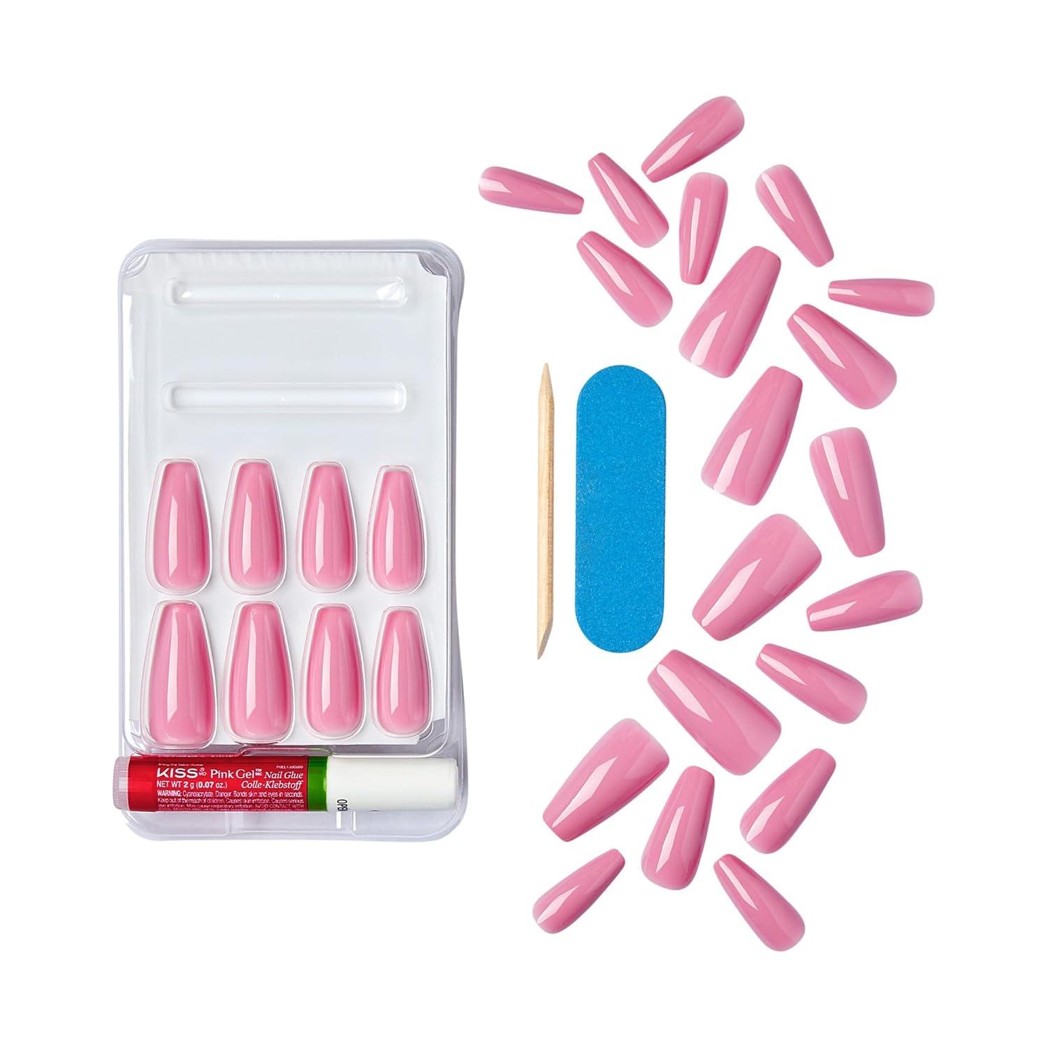 imageKISS Gel Fantasy Press On Nails Nail glue included No Regrets Light Pink Medium Size Almond Shape Includes 28 Nails 2g Glue 1 Manicure Stick 1 Mini fileCountless Times