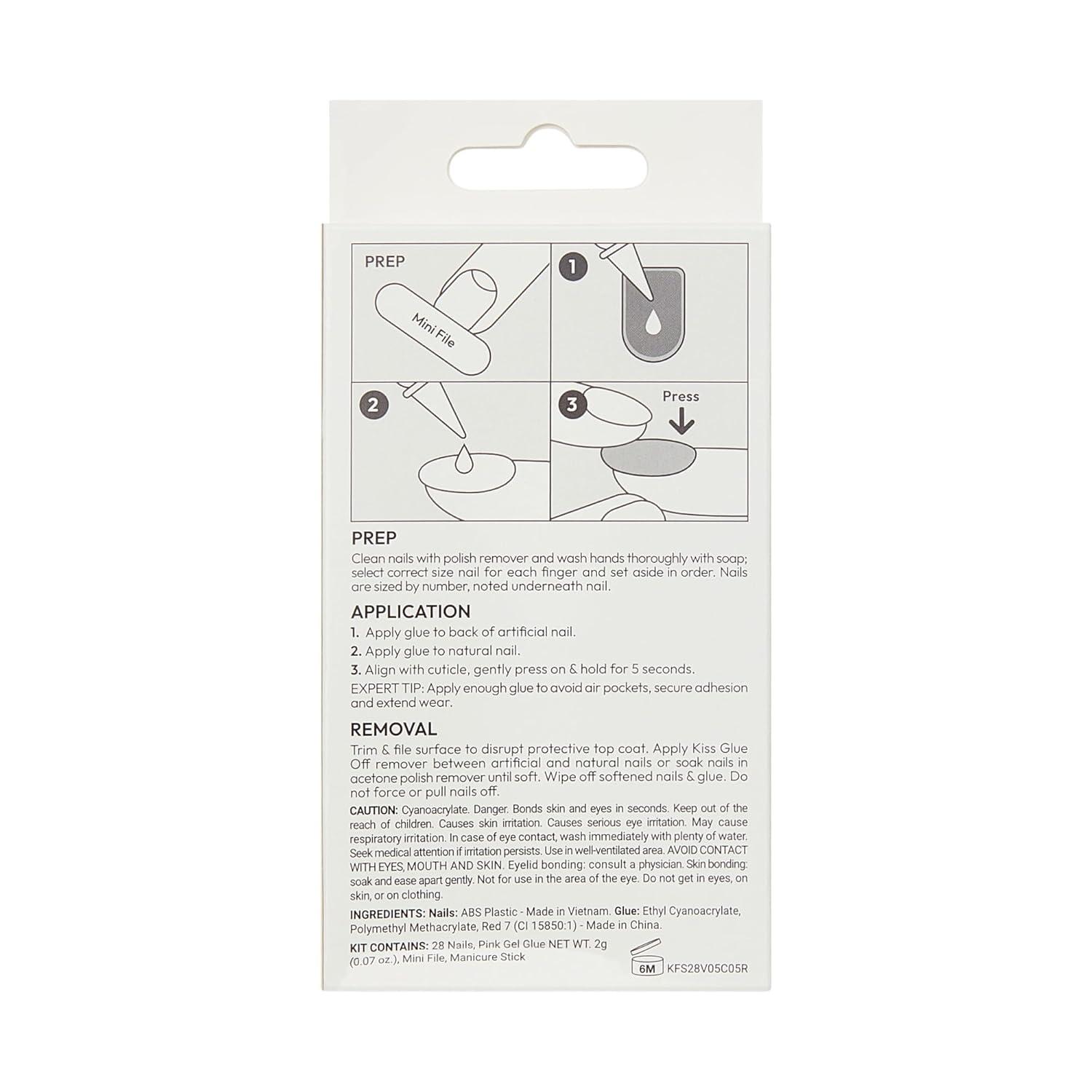 imageKISS Gel Fantasy PressOn Nails Nail glue included Pure Love Light Pink Short Size Almond Shape Includes 28 Nails 2G Glue 1 Manicure Stick 1 Mini FileHappy Hands