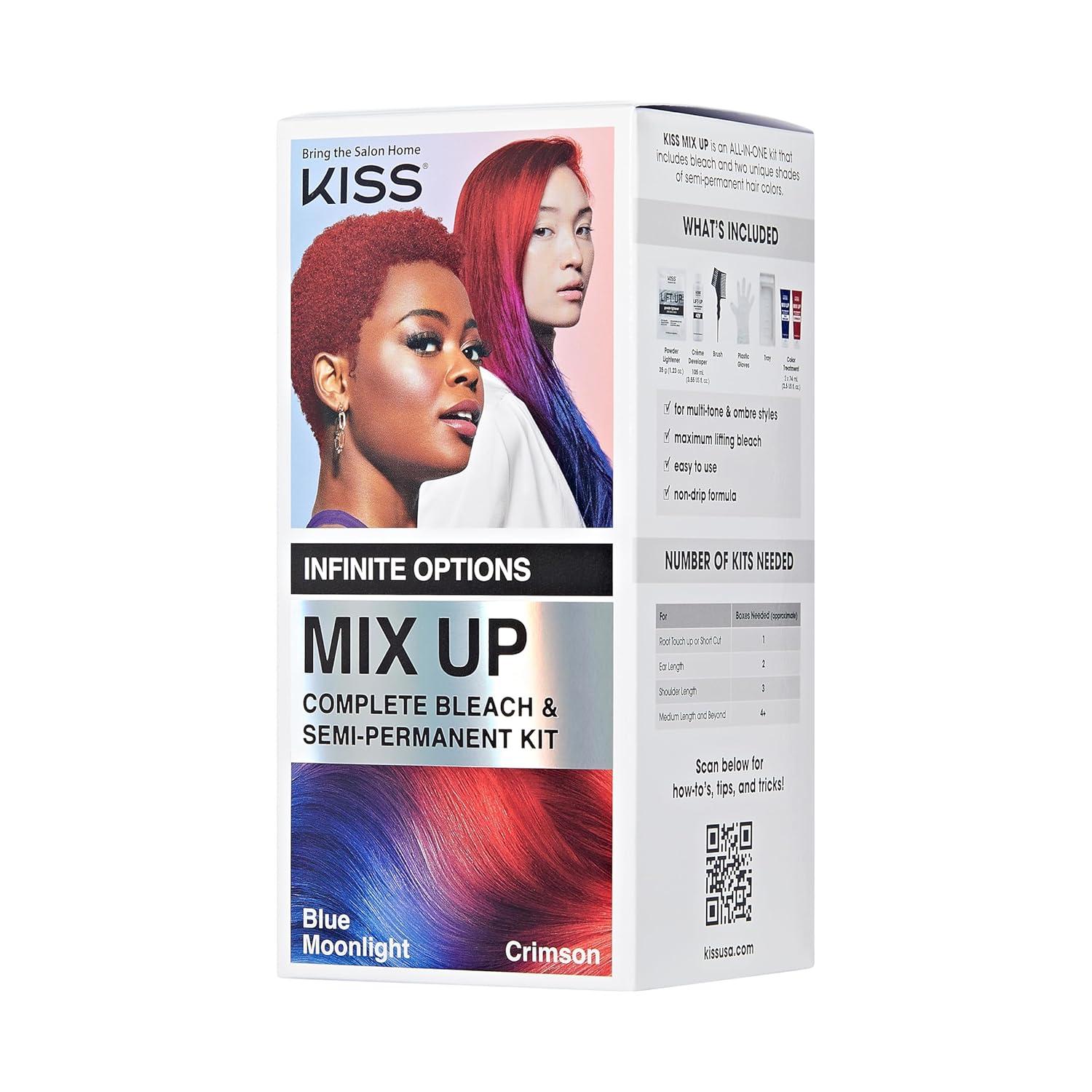 imageKISS Mix Up Complete Bleach ampamp SemiPermanent Hair Color Kit Intelligent Color Technology 2 Colors Custom Combinations Long Lasting Lasts Up To 50 Washes Blue Moonlight ampamp Crimson
