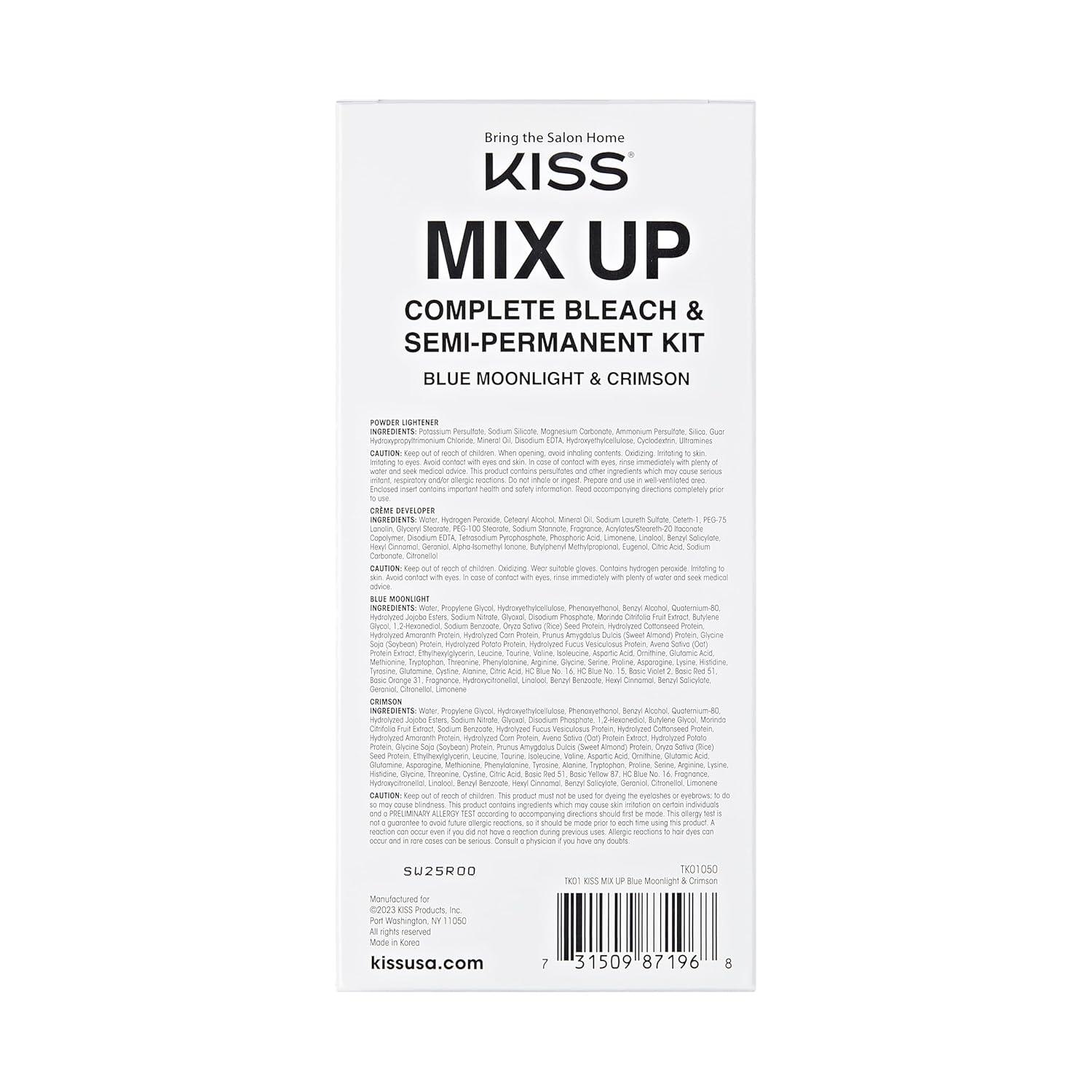 imageKISS Mix Up Complete Bleach ampamp SemiPermanent Hair Color Kit Intelligent Color Technology 2 Colors Custom Combinations Long Lasting Lasts Up To 50 Washes Blue Moonlight ampamp Crimson
