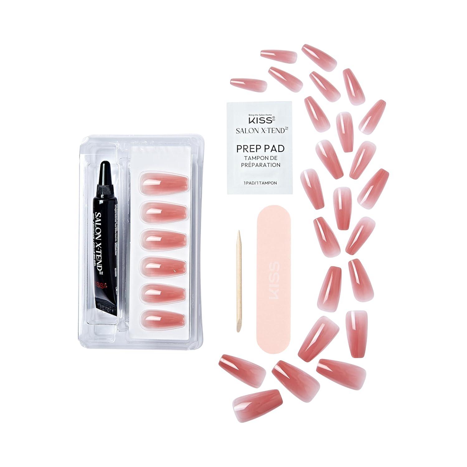 imageKISS Salon Xtend PressOn Nails Nail glue included Keep It Light White Short Size Oval Shape Includes 30 Nails 5Ml Led Soft Gel Adhesive 1 Manicure Stick 1 New Mini File New Prep PadFlowers