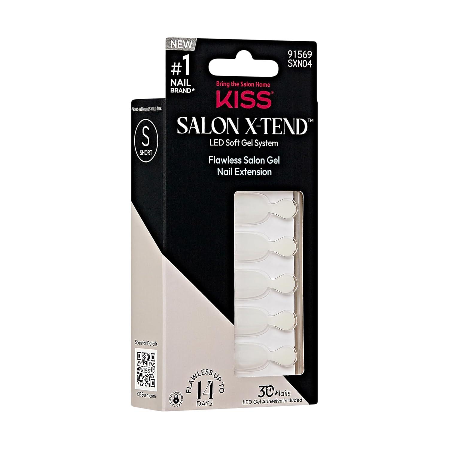 imageKISS Salon Xtend PressOn Nails Nail glue included Keep It Light White Short Size Oval Shape Includes 30 Nails 5Ml Led Soft Gel Adhesive 1 Manicure Stick 1 New Mini File New Prep PadKeep It