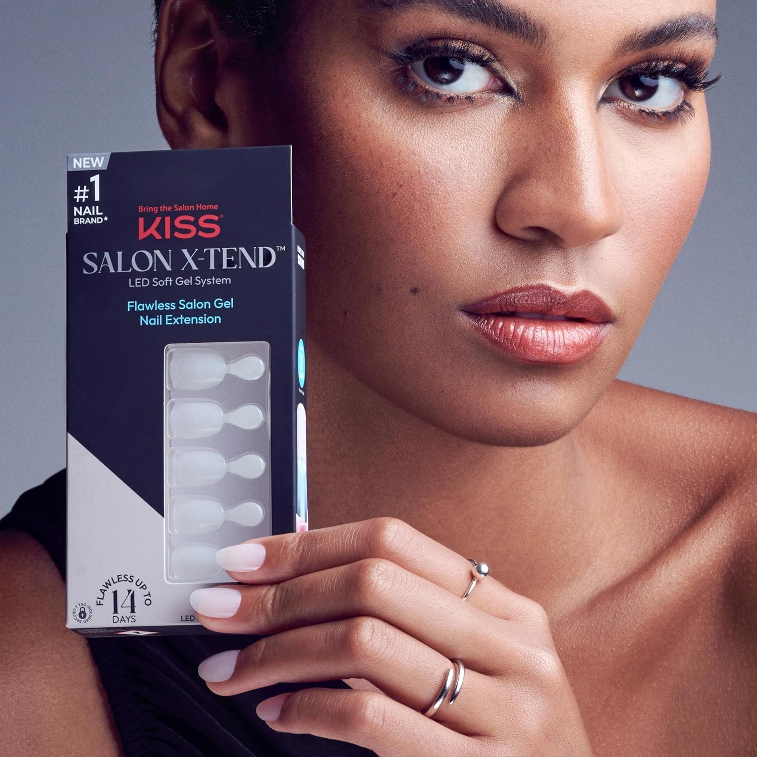 imageKISS Salon Xtend PressOn Nails Nail glue included Keep It Light White Short Size Oval Shape Includes 30 Nails 5Ml Led Soft Gel Adhesive 1 Manicure Stick 1 New Mini File New Prep PadKeep It