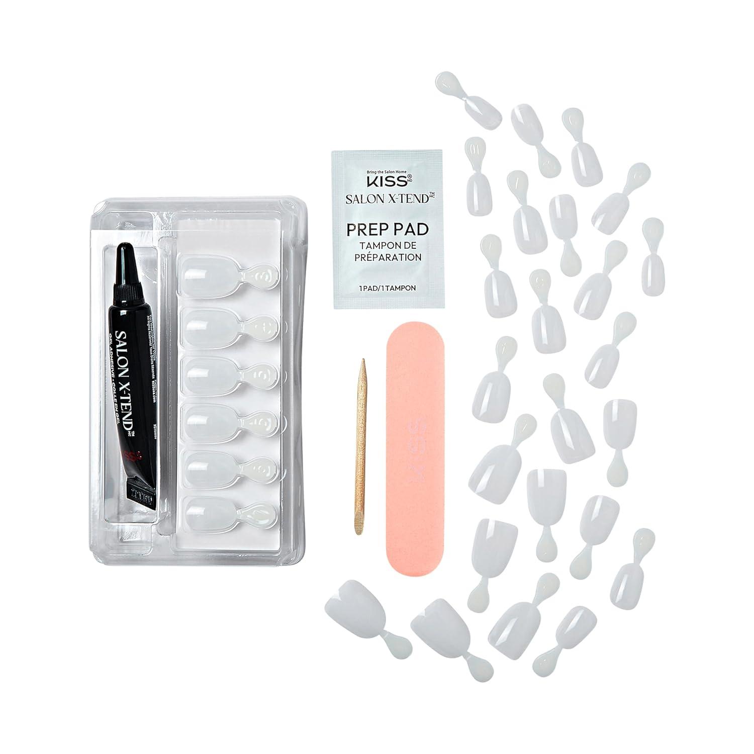 imageKISS Salon Xtend PressOn Nails Nail glue included Keep It Light White Short Size Oval Shape Includes 30 Nails 5Ml Led Soft Gel Adhesive 1 Manicure Stick 1 New Mini File New Prep PadKeep It