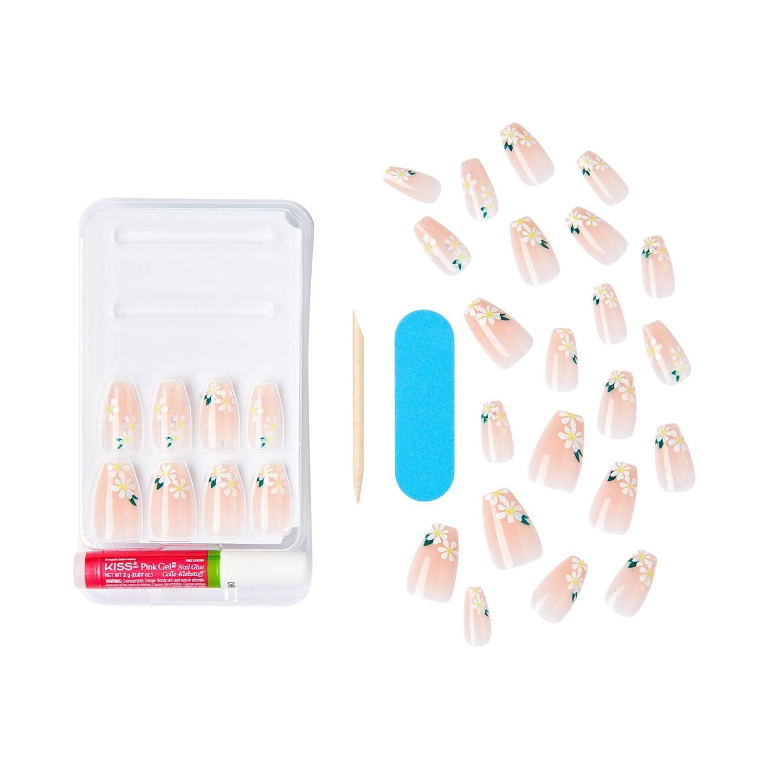 imageKISS Voguish Fantasy Press On Nails Nail glue included clatant Pink Medium Size Almond Shape Includes 28 Nails 2g glue 1 Manicure Stick 1 Mini File4 Wheel Drive