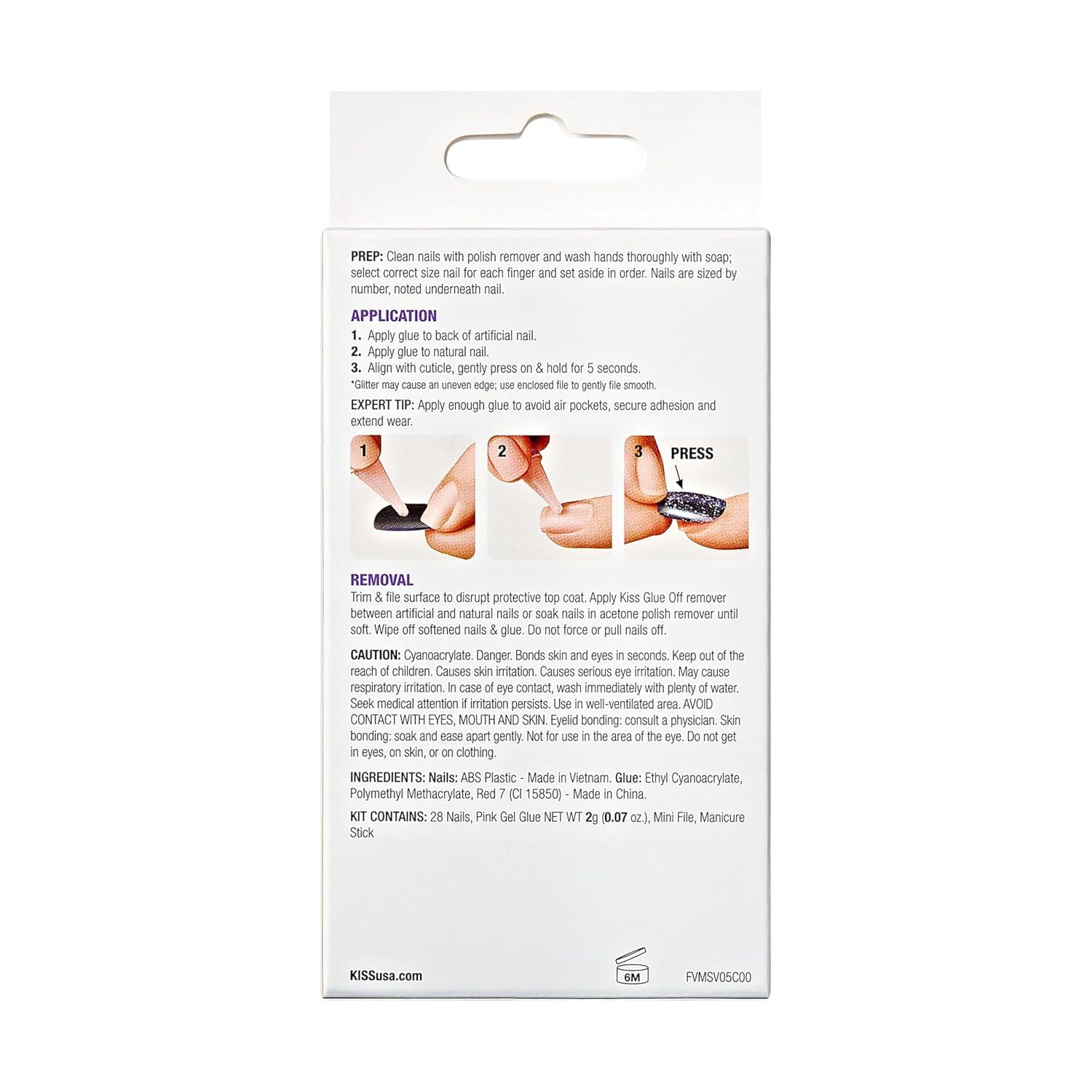 imageKISS Voguish Fantasy Press On Nails Nail glue included clatant Pink Medium Size Almond Shape Includes 28 Nails 2g glue 1 Manicure Stick 1 Mini File4 Wheel Drive
