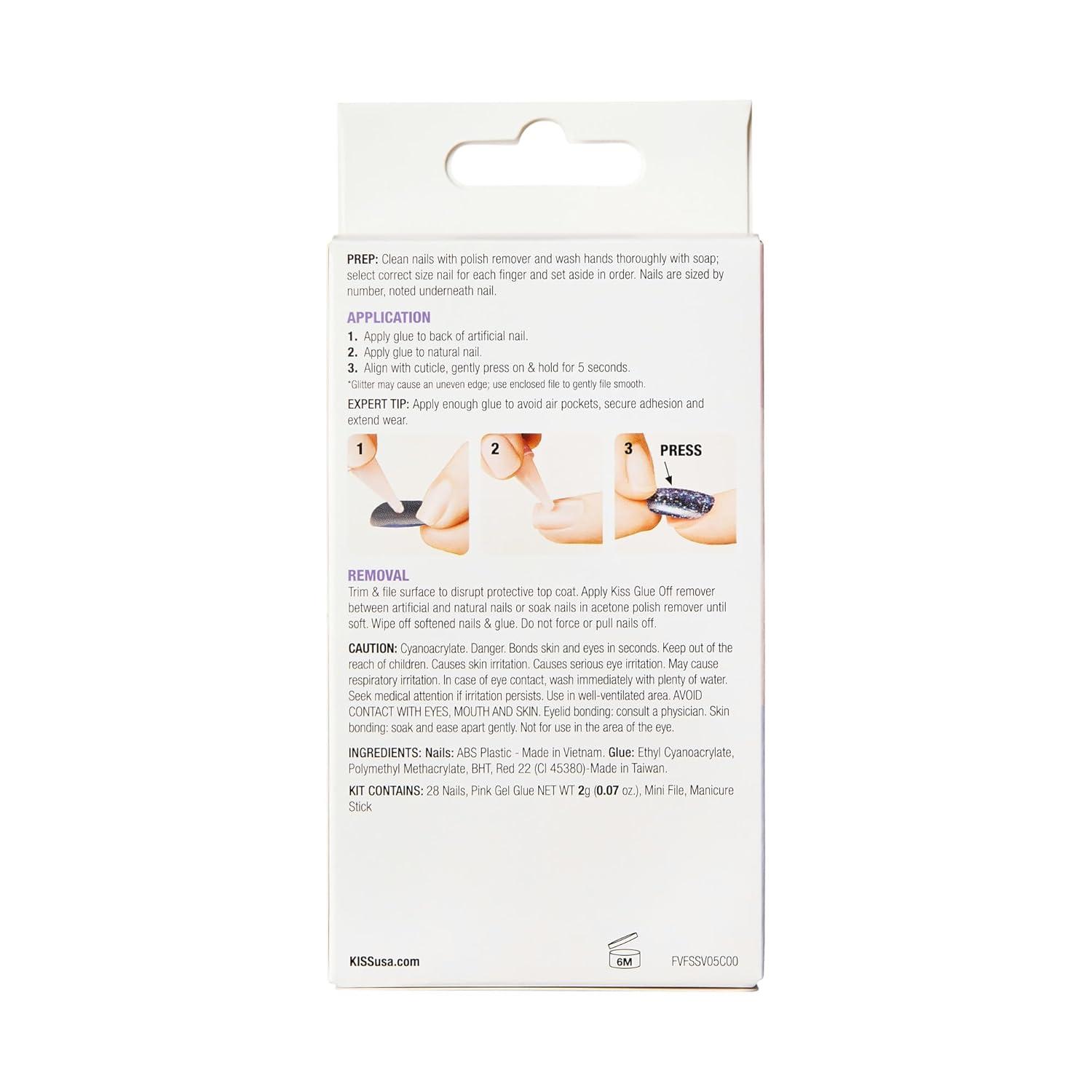 imageKISS Voguish Fantasy Press On Nails Nail glue included clatant Pink Medium Size Almond Shape Includes 28 Nails 2g glue 1 Manicure Stick 1 Mini FileBisous