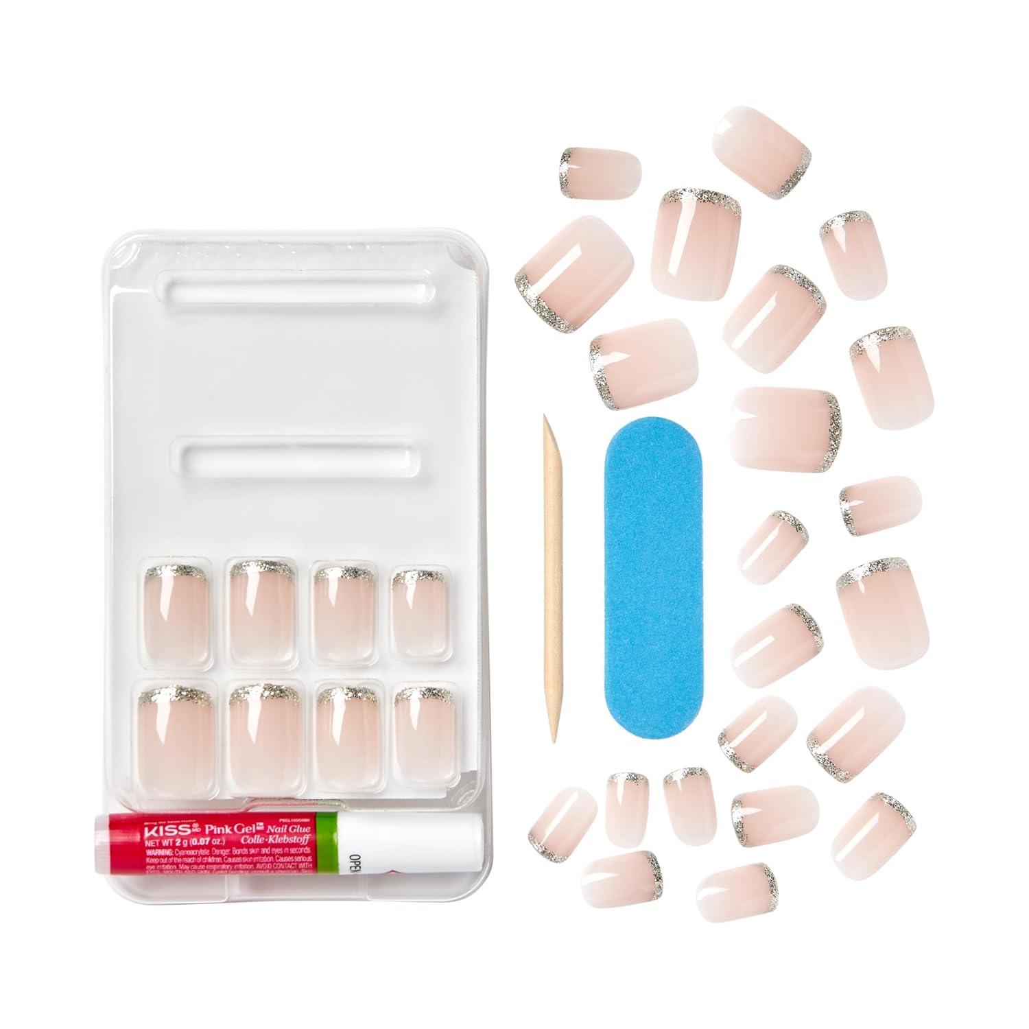imageKISS Voguish Fantasy Press On Nails Nail glue included clatant Pink Medium Size Almond Shape Includes 28 Nails 2g glue 1 Manicure Stick 1 Mini FileBisous