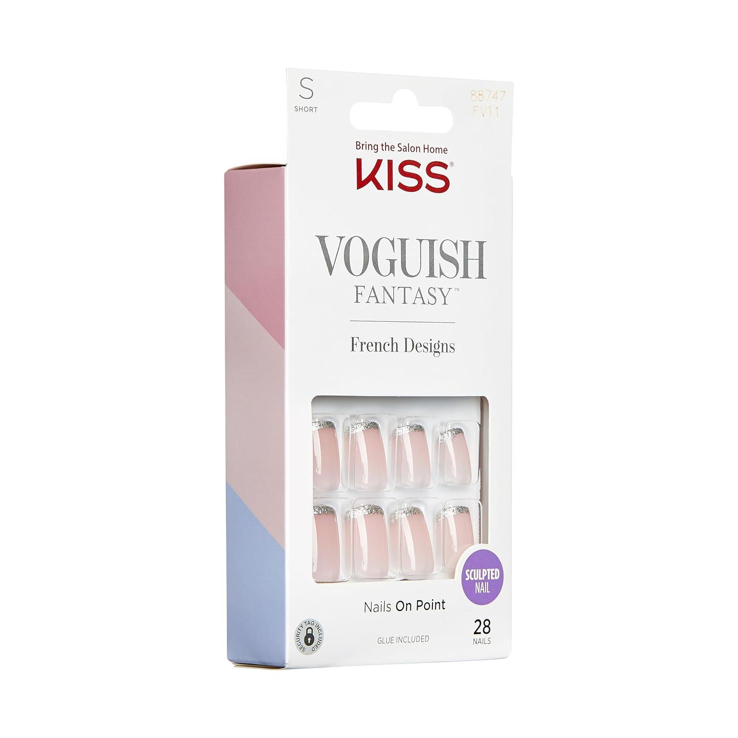 imageKISS Voguish Fantasy Press On Nails Nail glue included clatant Pink Medium Size Almond Shape Includes 28 Nails 2g glue 1 Manicure Stick 1 Mini FileBisous