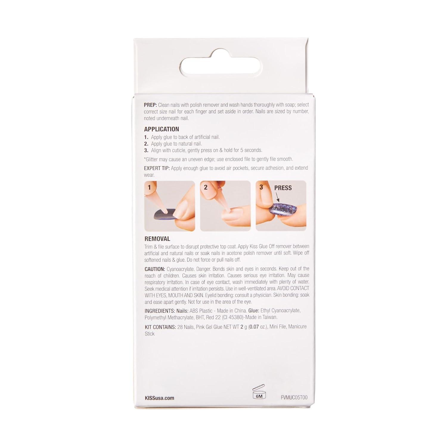 imageKISS Voguish Fantasy Press On Nails Nail glue included clatant Pink Medium Size Almond Shape Includes 28 Nails 2g glue 1 Manicure Stick 1 Mini FileDisco Ball