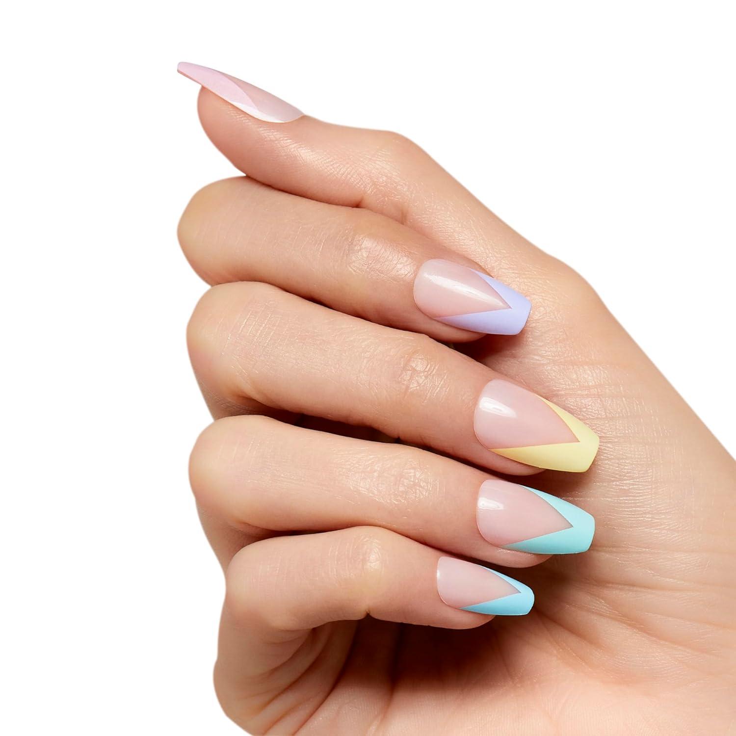 imageKISS Voguish Fantasy Press On Nails Nail glue included clatant Pink Medium Size Almond Shape Includes 28 Nails 2g glue 1 Manicure Stick 1 Mini FileDisco Ball