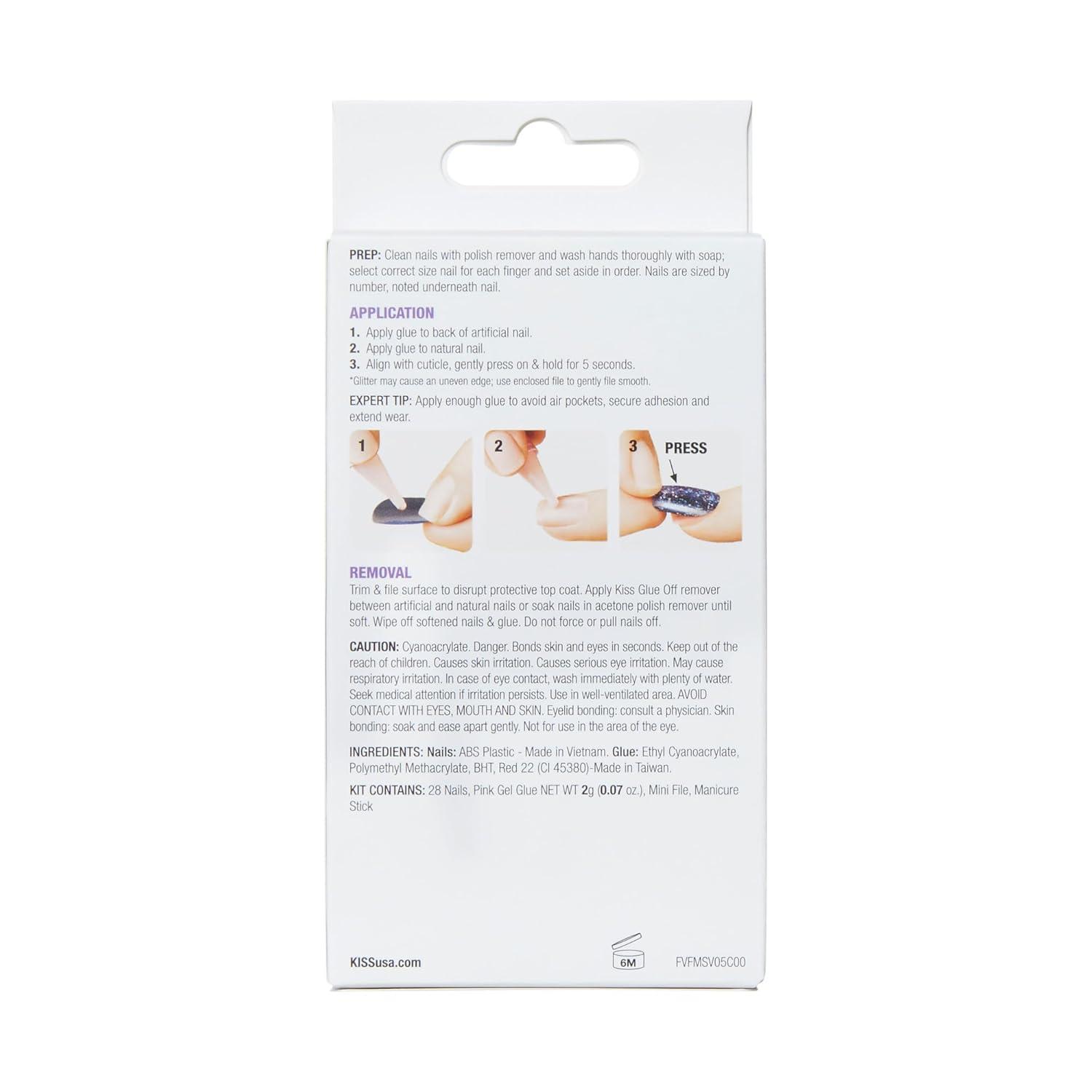 imageKISS Voguish Fantasy Press On Nails Nail glue included clatant Pink Medium Size Almond Shape Includes 28 Nails 2g glue 1 Manicure Stick 1 Mini FileMagnifique