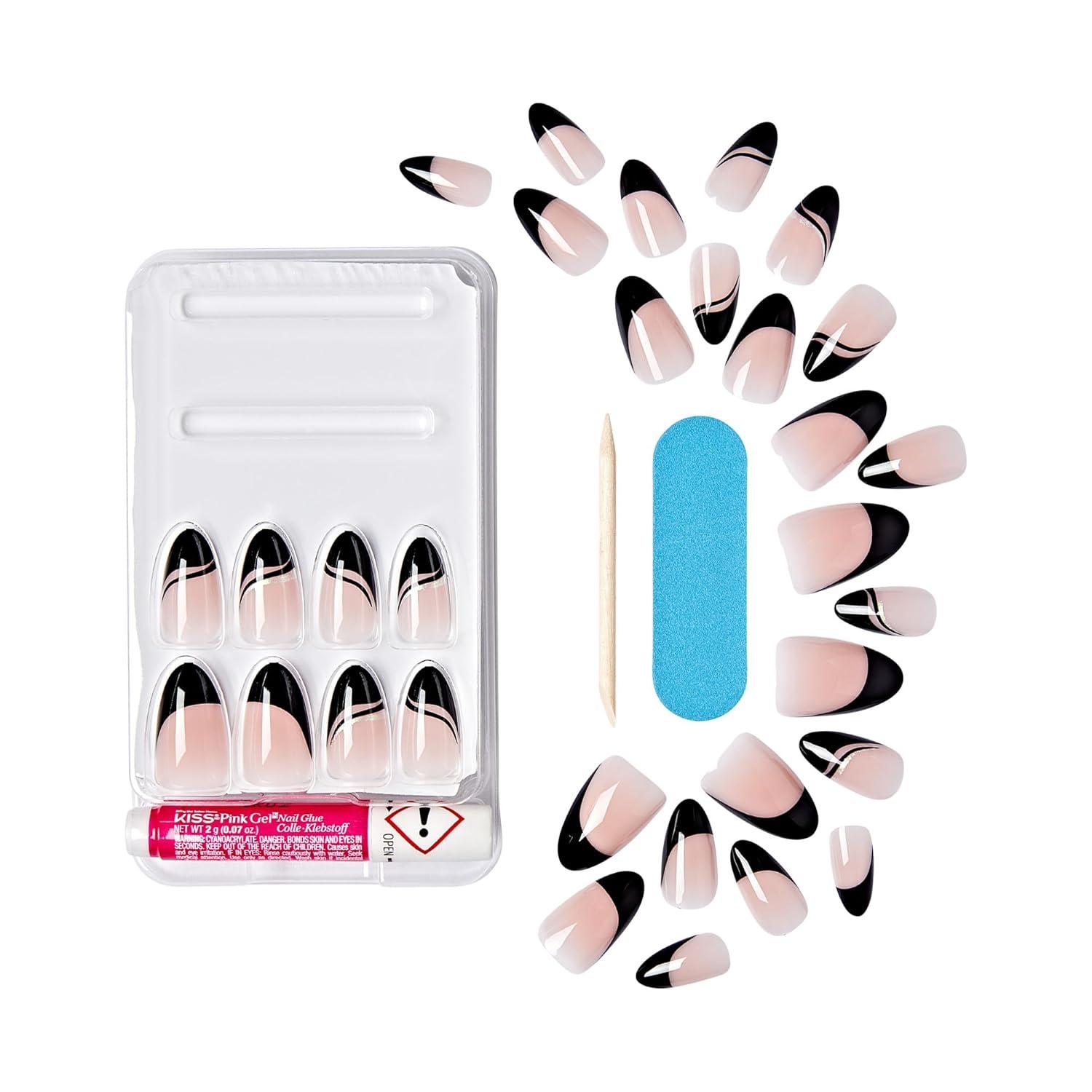 imageKISS Voguish Fantasy Press On Nails Nail glue included clatant Pink Medium Size Almond Shape Includes 28 Nails 2g glue 1 Manicure Stick 1 Mini FileMagnifique