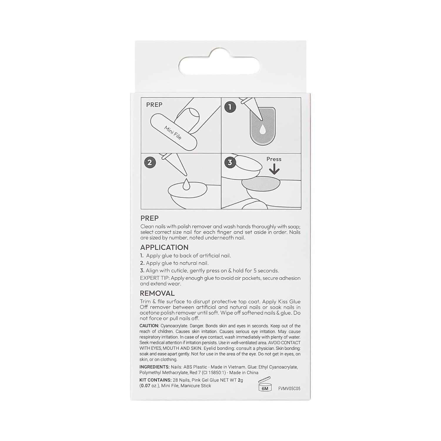 imageKISS Voguish Fantasy Press On Nails Nail glue included clatant Pink Medium Size Almond Shape Includes 28 Nails 2g glue 1 Manicure Stick 1 Mini Fileclatant