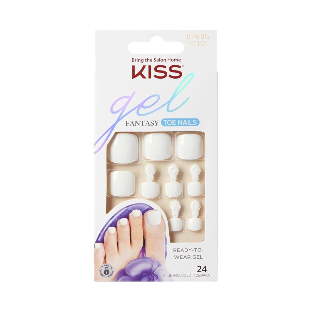 imageKISS Gel Fantasy Collection ReadyToWear Fake Toenails Pedicure Set Style This is Classic with Mini Nail File Pink Gel Nail Glue ampamp 24 White SmudgeProof GlueOn Toenails