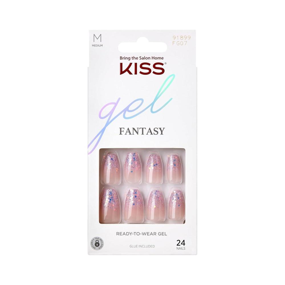 imageKISS Gel Fantasy Press On Nails Nail glue included After Last Night Light Pink Short Size Squoval Shape Includes 28 Nails 2g glue 1 Manicure Stick 1 Mini FileWinter Sparks