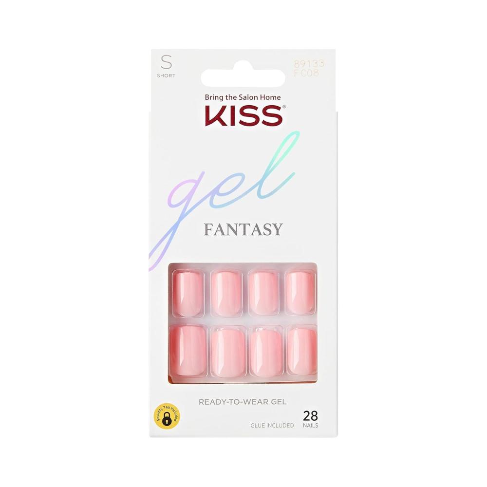 imageKISS Gel Fantasy Press On Nails Nail glue included After Last Night Light Pink Short Size Squoval Shape Includes 28 Nails 2g glue 1 Manicure Stick 1 Mini FileAfter Last Night