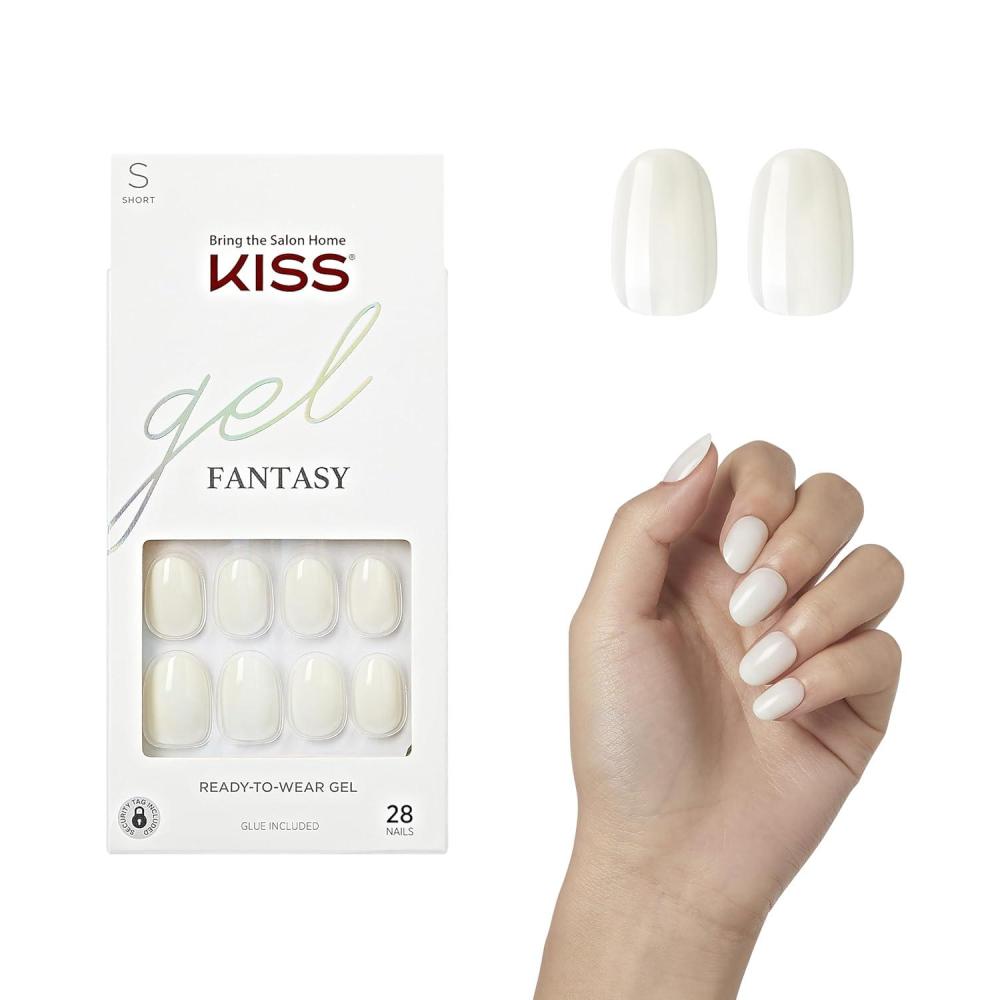 imageKISS Gel Fantasy Press On Nails Nail glue included After Last Night Light Pink Short Size Squoval Shape Includes 28 Nails 2g glue 1 Manicure Stick 1 Mini FilePerfect Fit