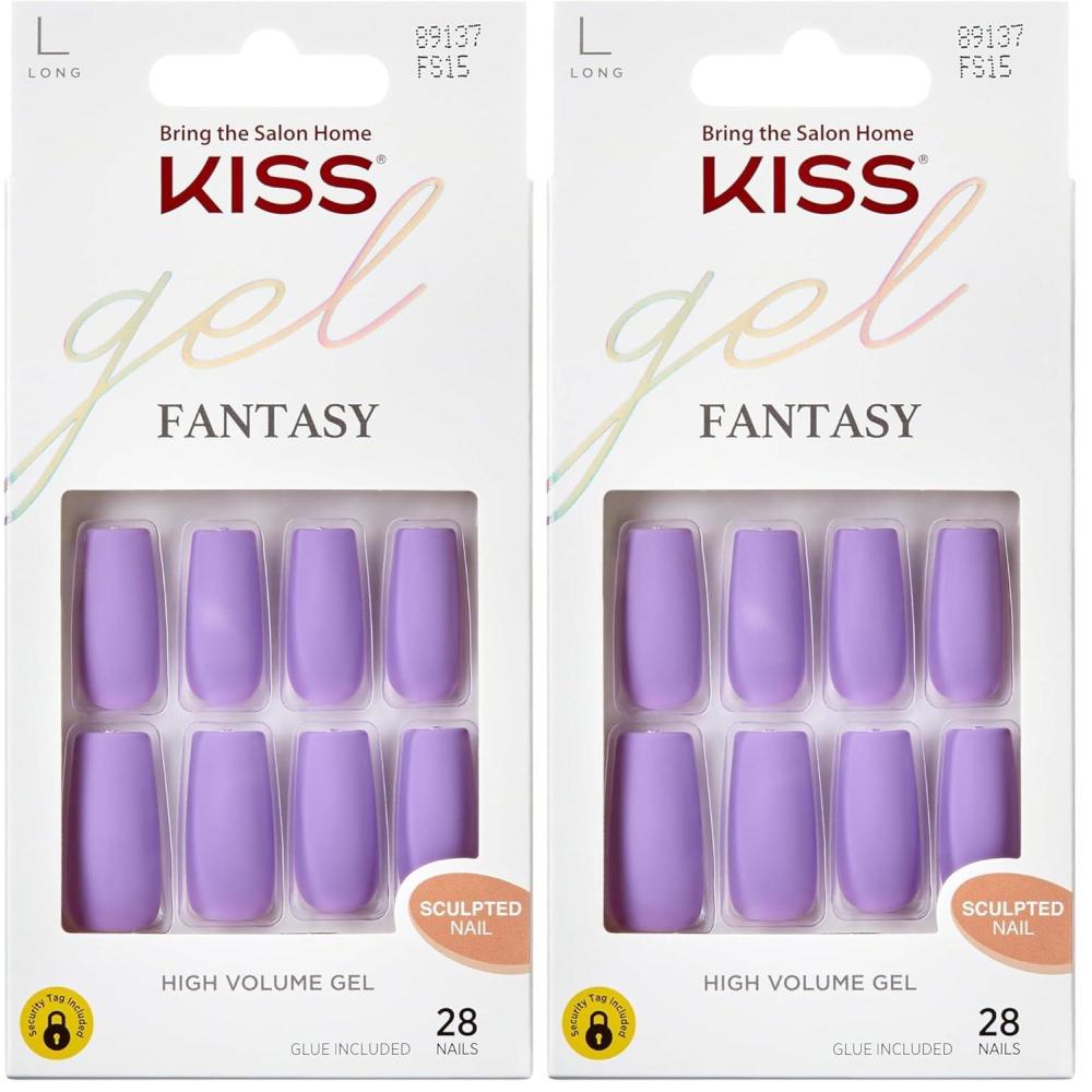 imageKISS Gel Fantasy Press On Nails Nail glue included No Regrets Light Pink Medium Size Almond Shape Includes 28 Nails 2g Glue 1 Manicure Stick 1 Mini filePurple