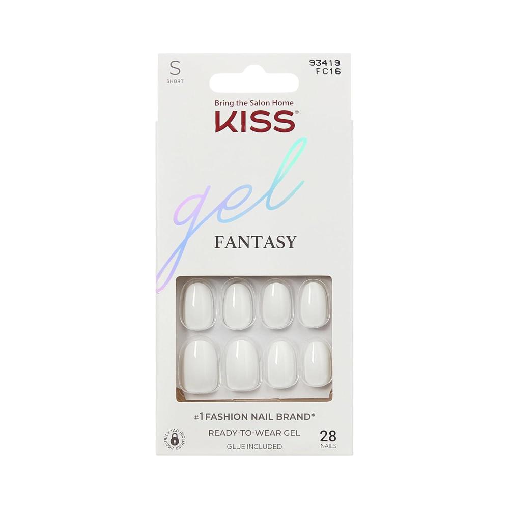 imageKISS Gel Fantasy PressOn Nails Nail glue included Pure Love Light Pink Short Size Almond Shape Includes 28 Nails 2G Glue 1 Manicure Stick 1 Mini FileHappy Hands