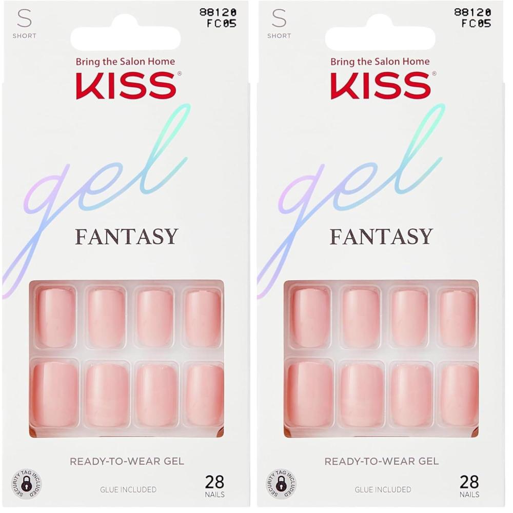 imageKISS Gel Fantasy PressOn Nails Nail glue included Pure Love Light Pink Short Size Almond Shape Includes 28 Nails 2G Glue 1 Manicure Stick 1 Mini FileProfessional