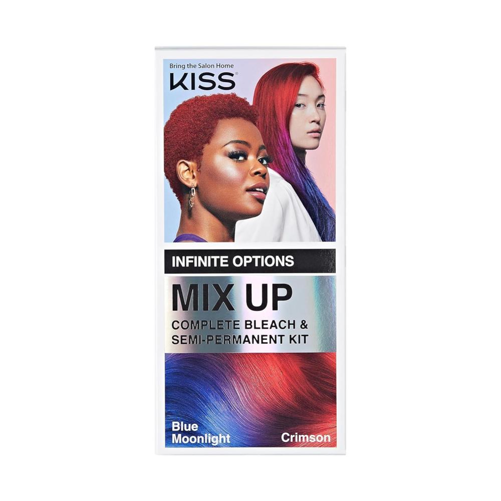 imageKISS Mix Up Complete Bleach ampamp SemiPermanent Hair Color Kit Intelligent Color Technology 2 Colors Custom Combinations Long Lasting Lasts Up To 50 Washes Blue Moonlight ampamp Crimson