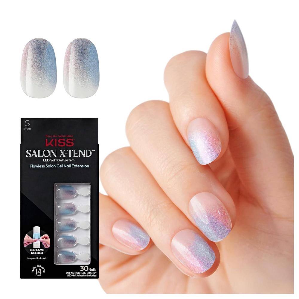 imageKISS Salon Xtend PressOn Nails Nail glue included Keep It Light White Short Size Oval Shape Includes 30 Nails 5Ml Led Soft Gel Adhesive 1 Manicure Stick 1 New Mini File New Prep PadChanged