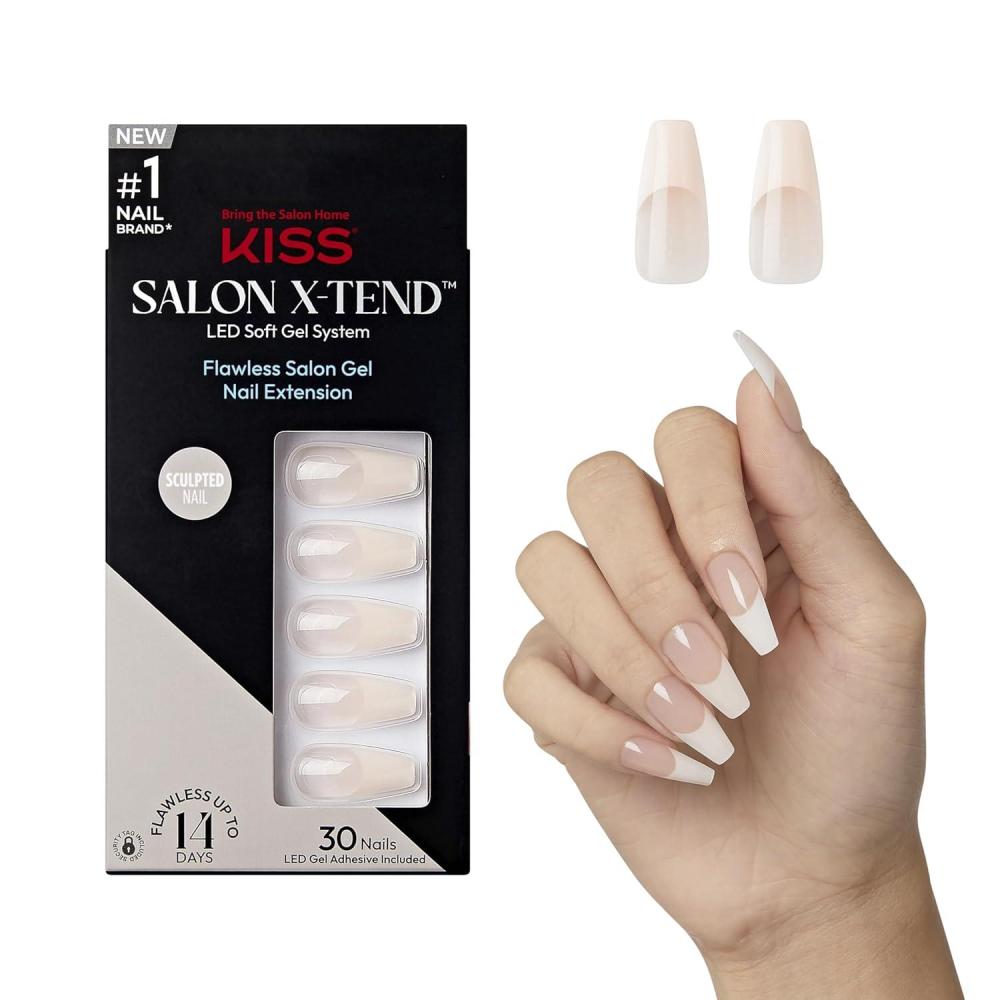 imageKISS Salon Xtend PressOn Nails Nail glue included Red Flags Light Pink Medium Size Almond Shape Includes 30 Nails 5Ml Led Soft Gel Adhesive 1 Manicure Stick 1 New Mini File New Prep PadBeige