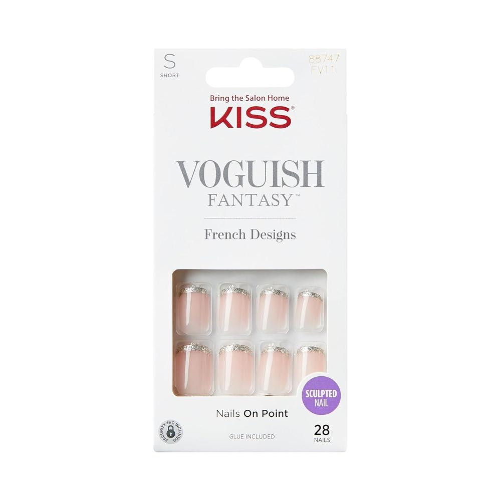 imageKISS Voguish Fantasy Press On Nails Nail glue included clatant Pink Medium Size Almond Shape Includes 28 Nails 2g glue 1 Manicure Stick 1 Mini FileBisous