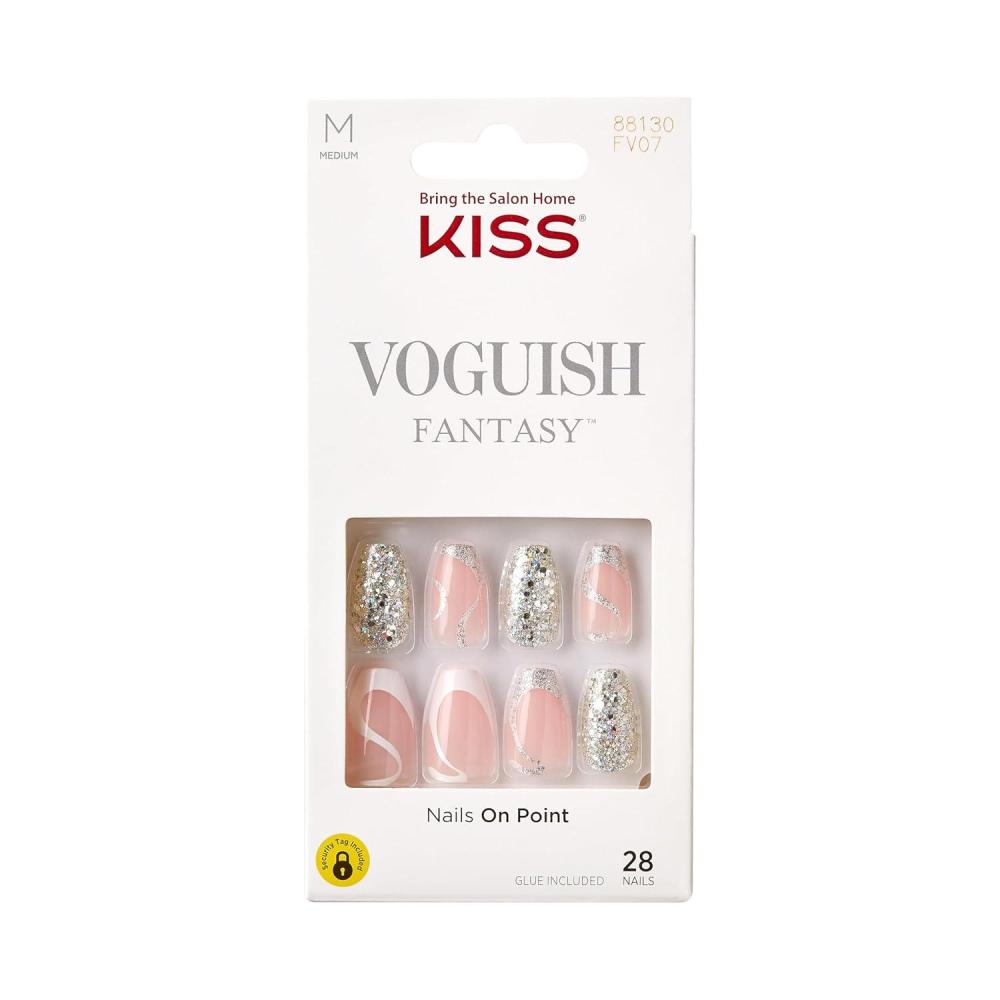 imageKISS Voguish Fantasy Press On Nails Nail glue included clatant Pink Medium Size Almond Shape Includes 28 Nails 2g glue 1 Manicure Stick 1 Mini FileFashspiration