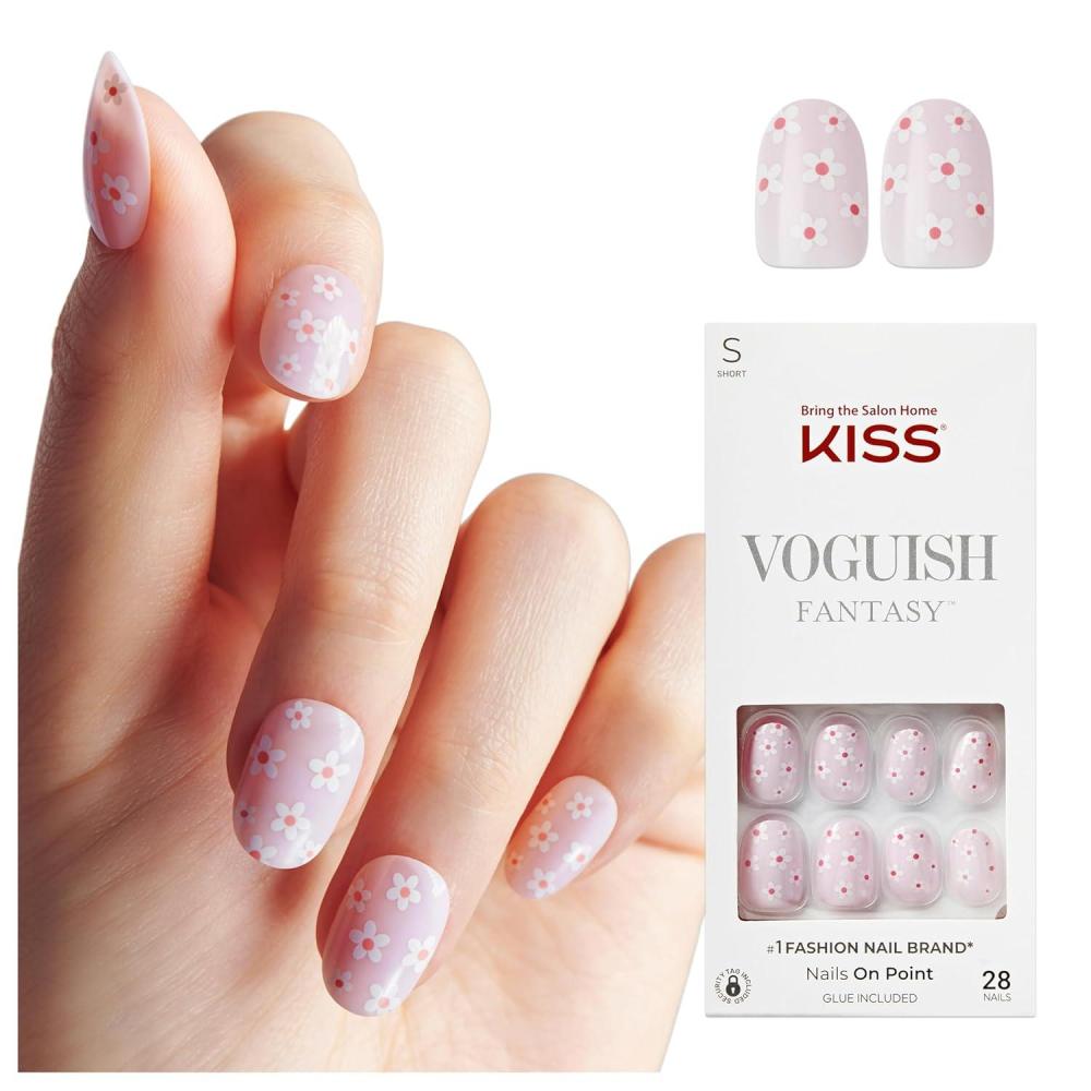 imageKISS Voguish Fantasy Press On Nails Nail glue included clatant Pink Medium Size Almond Shape Includes 28 Nails 2g glue 1 Manicure Stick 1 Mini FileLuminary