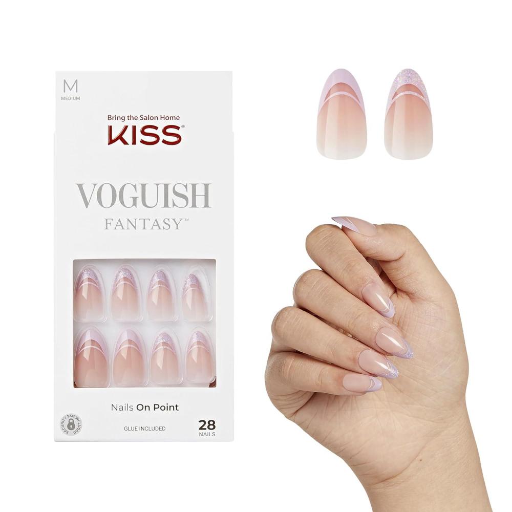 imageKISS Voguish Fantasy Press On Nails Nail glue included clatant Pink Medium Size Almond Shape Includes 28 Nails 2g glue 1 Manicure Stick 1 Mini FileRainy Night