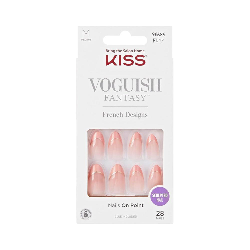 imageKISS Voguish Fantasy Press On Nails Nail glue included clatant Pink Medium Size Almond Shape Includes 28 Nails 2g glue 1 Manicure Stick 1 Mini Fileclatant