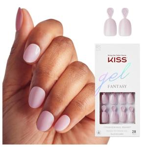 KISS Gel Fantasy, Press On Nails, Nail glue included, ‘After Last Night’, Light Pink, Short Size, Squoval Shape, Includes 28 Nails, 2g glue, 1 Manicure Stick, 1 Mini File(Stay Beautiful)