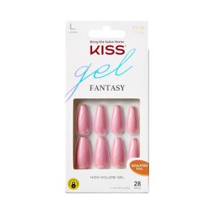 KISS Gel Fantasy, Press On Nails, Nail glue included, ‘No Regrets’, Light Pink, Medium Size, Almond Shape, Includes 28 Nails, 2g Glue, 1 Manicure Stick, 1 Mini file(Countless Times)