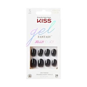 KISS Gel Fantasy, Press-On Nails, Nail glue included, ‘Jelly Queen’, Black, Short Size, Oval Shape, Includes 28 Nails, 2g glue, 1 Manicure Stick, 1 Mini File(Black)