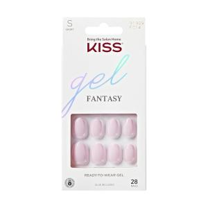 KISS Gel Fantasy, Press-On Nails, Nail glue included, ‘Pure Love’, Light Pink, Short Size, Almond Shape, Includes 28 Nails, 2G Glue, 1 Manicure Stick, 1 Mini File(Pure Love)