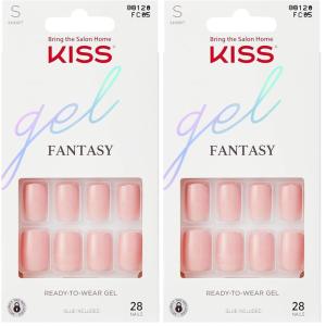 KISS Gel Fantasy, Press-On Nails, Nail glue included, ‘Pure Love’, Light Pink, Short Size, Almond Shape, Includes 28 Nails, 2G Glue, 1 Manicure Stick, 1 Mini File(Professional)