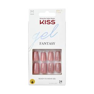 KISS Gel Fantasy, Press-On Nails, Nail glue included, ‘Pure Love’, Light Pink, Short Size, Almond Shape, Includes 28 Nails, 2G Glue, 1 Manicure Stick, 1 Mini File(Solid)