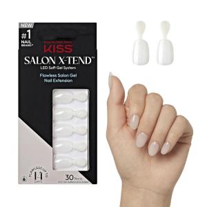 KISS Salon X-tend, Press-On Nails, Nail glue included, ‘Keep It’, Light White, Short Size, Oval Shape, Includes 30 Nails, 5Ml Led Soft Gel Adhesive, 1 Manicure Stick, 1 New Mini File, New Prep Pad(Keep It)